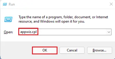 Run command appwiz.cpl