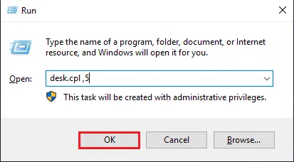 Run command desk.cpl ,5