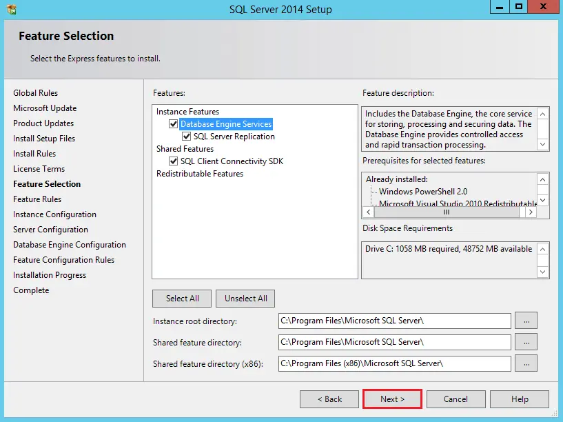 SQL Setup Instance Features