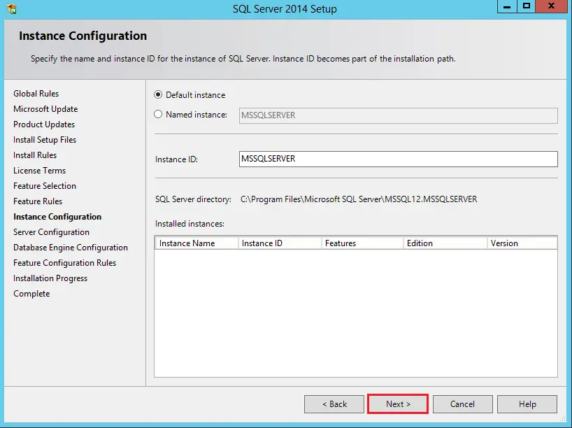 SQL Setup Instance configuration