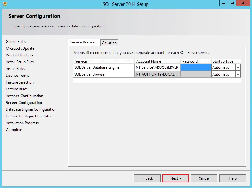 SQL Setup Server configuration