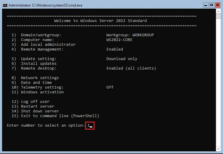 Sconfig Windows server core