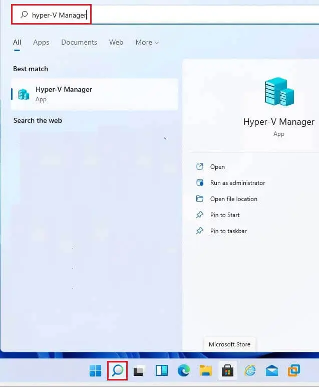 Search Hyper-V manager app