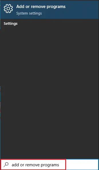 Search add or remove programs
