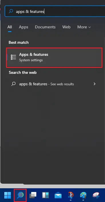 Search app & features Windows