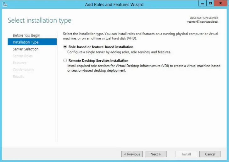 Select installation type add role