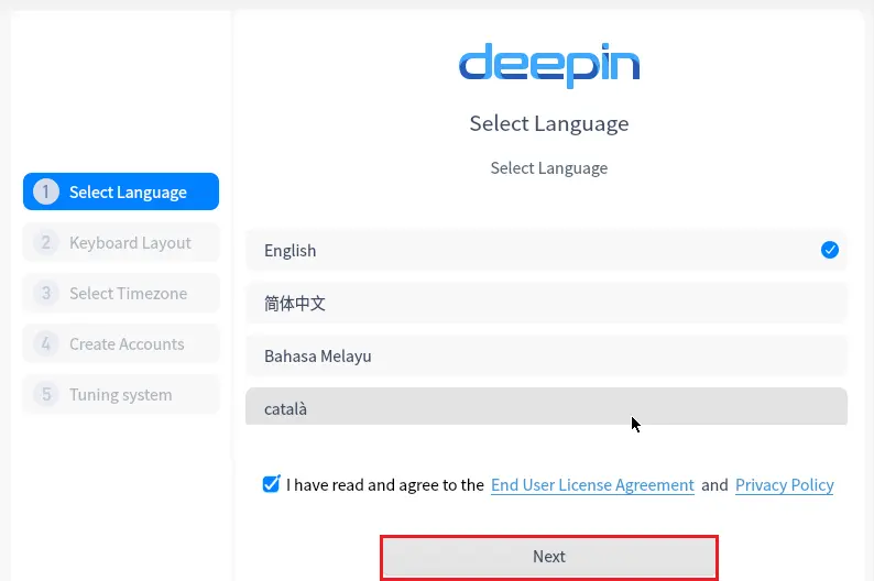 Select language deepin Linux