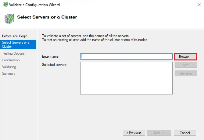 Select servers or a clustering