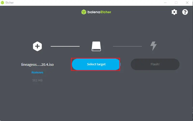 Select target BalenaEtcher