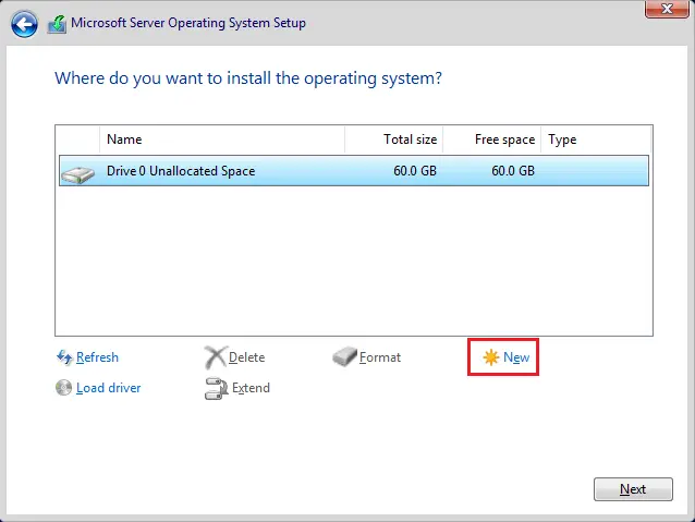 Selecting the hard disk for partition