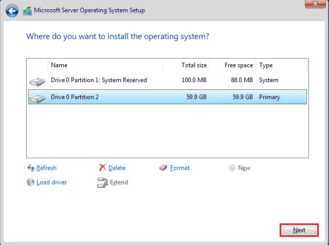 Selecting the hard disk intended for installation