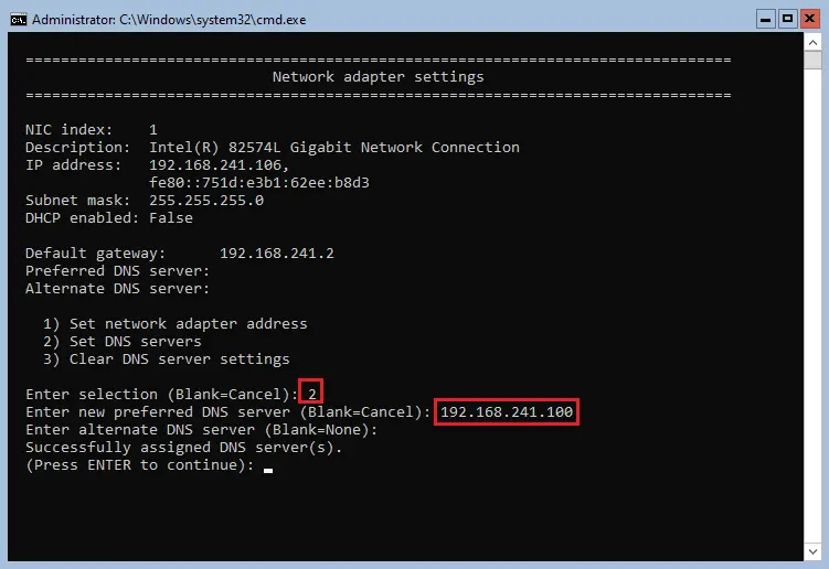 Set DNS Windows Server core