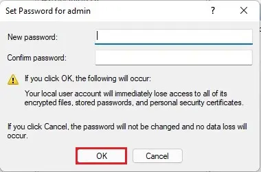 Set password for local user