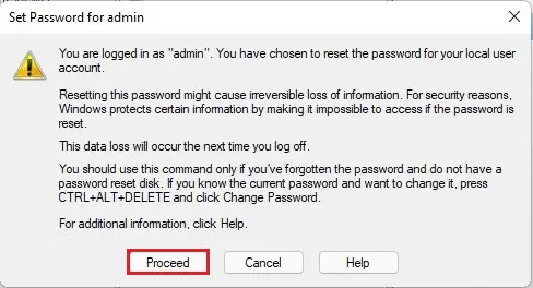 Set password for user proceed