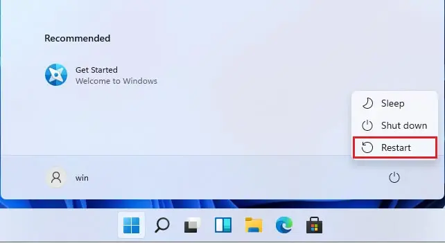 Shift restart windows 11