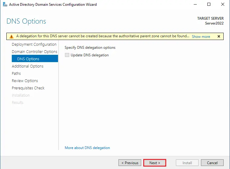 Specify DNS delegation options