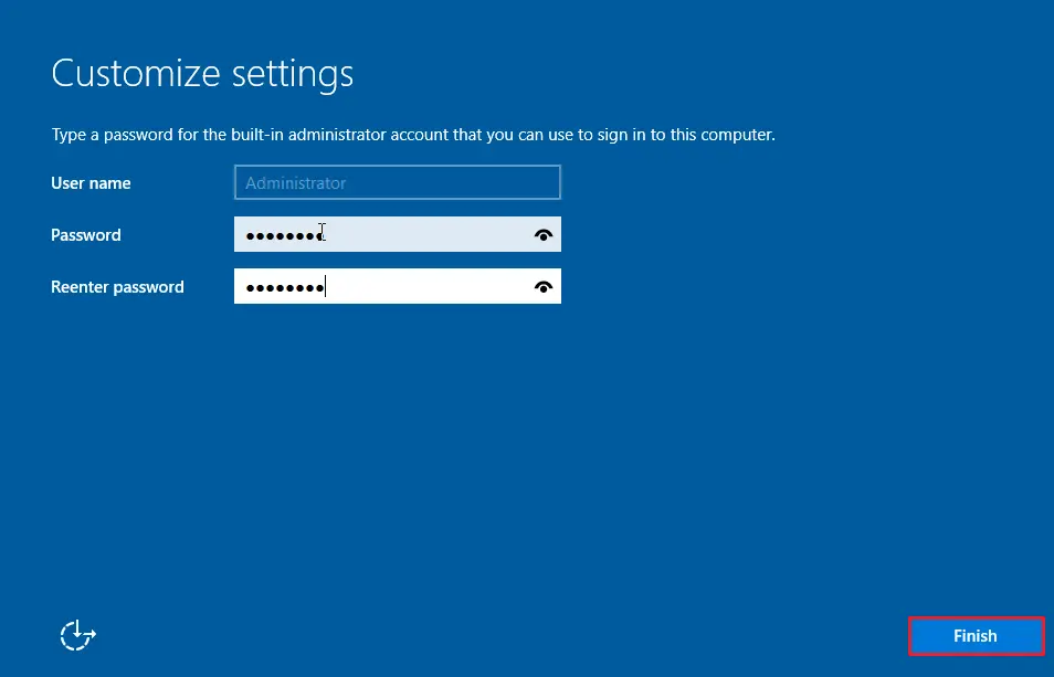 Specify Server 2022 Administrator Password