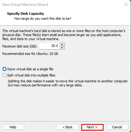 Specify disk capacity VM