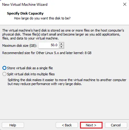 Specify disk space workstation