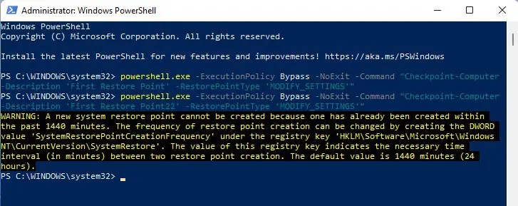 System restore point PowerShell