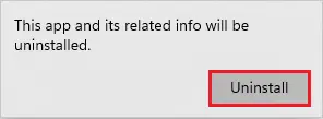 This app related info will uninstalled