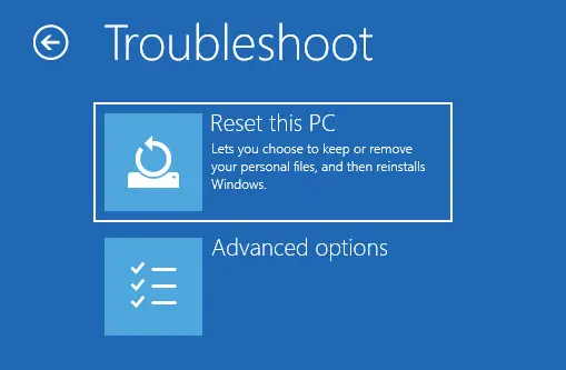 Troubleshoot reset this pc