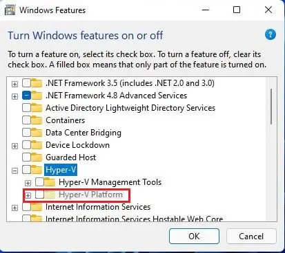 Turn Windows features on or off