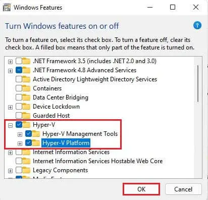 Turn windows features on or off