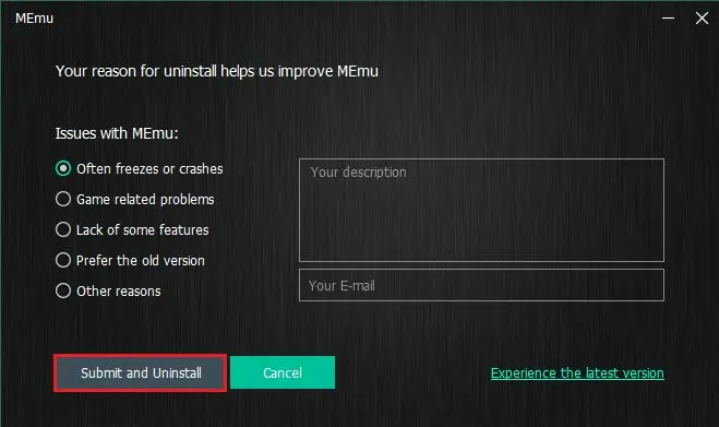 Uninstall MEmu emulator