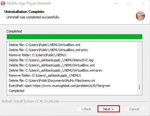 Uninstalling MuMu player
