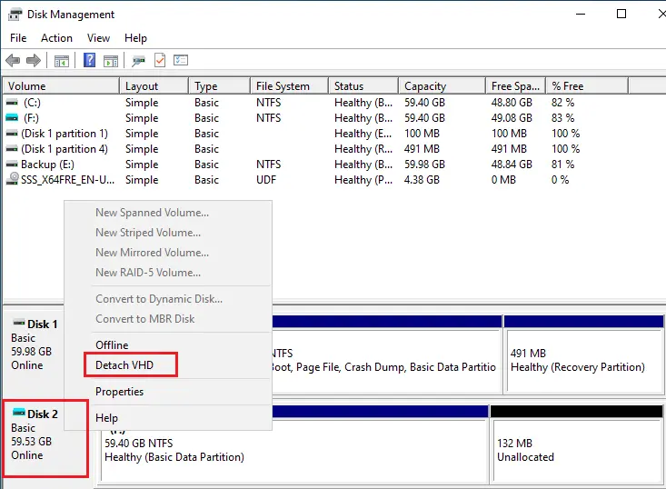 Unmount VHD in Windows Detach VHD