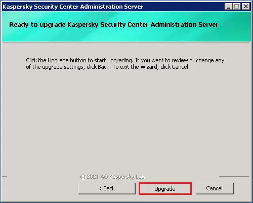 Upgrade Kaspersky security center