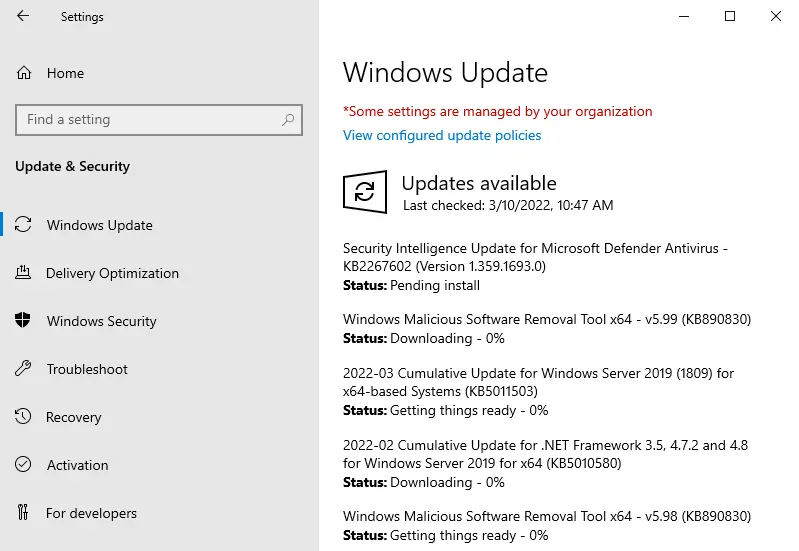 Upgrade Server windows updates