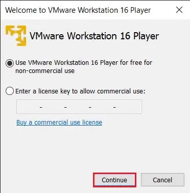 VMware Player 16 Installation License