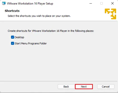 VMware Player 16 Installation Shortcuts