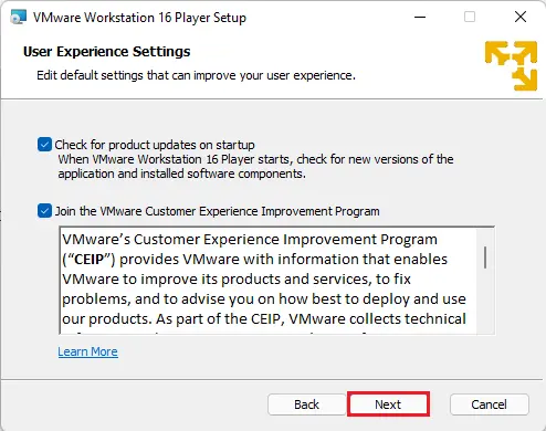 VMware Player User Experience Settings