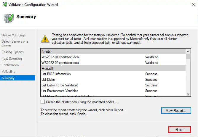 Validate configuration failover cluster summary