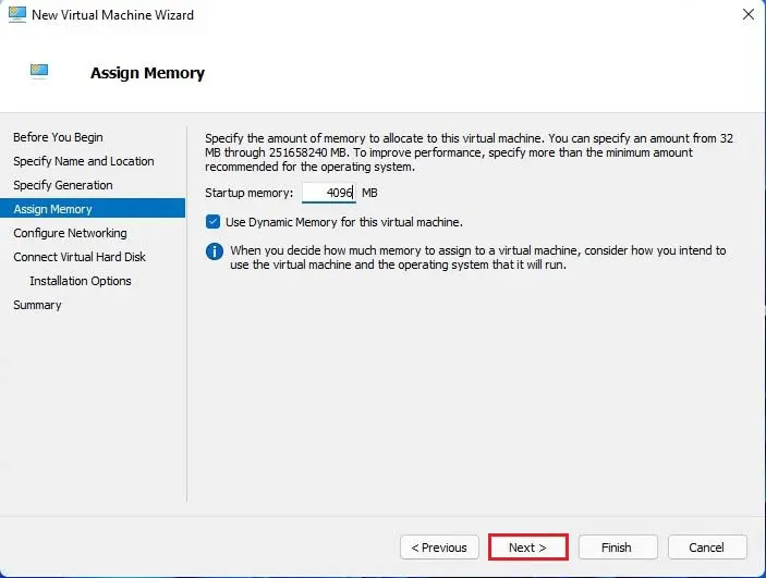 Virtual machine assign memory