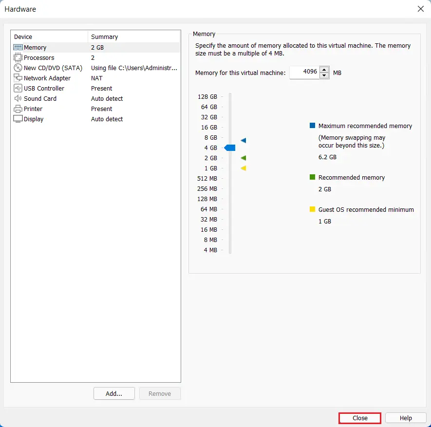 Virtual machine settings