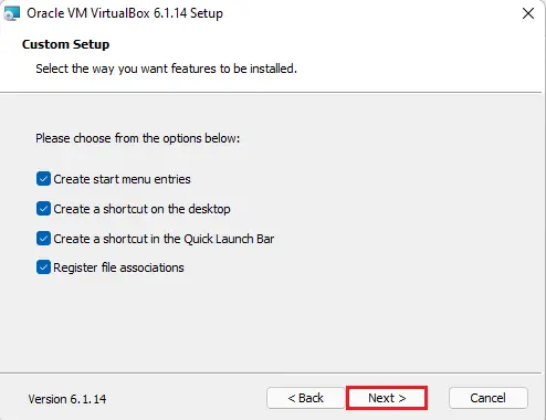 VirtualBox custom setup shortcut