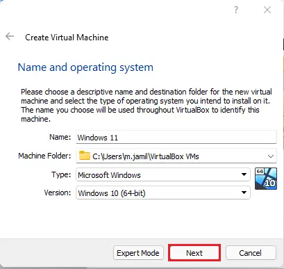 Virtualbox create virtual machine