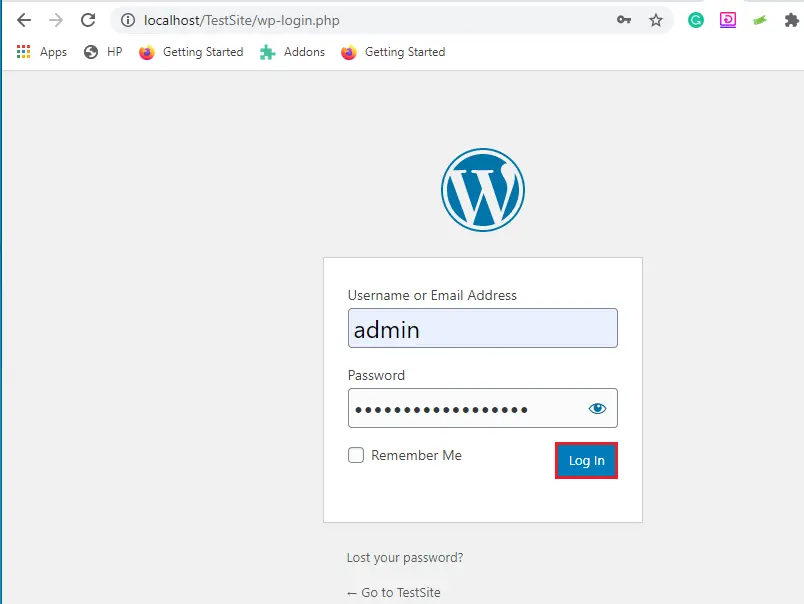 Wamp server wordpress login