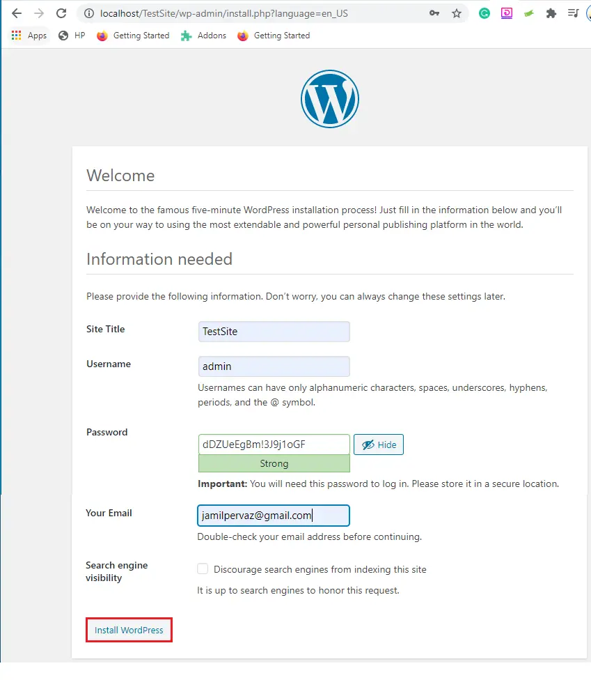 Wampserver install wordpress