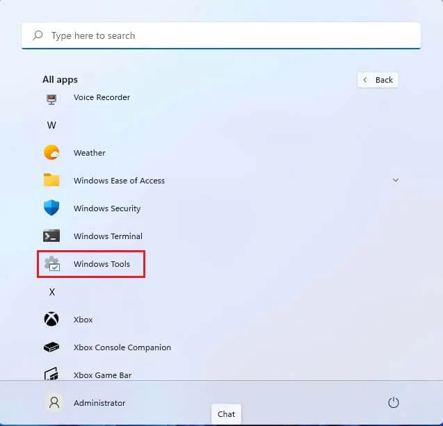 Win 11 All apps Windows Tools