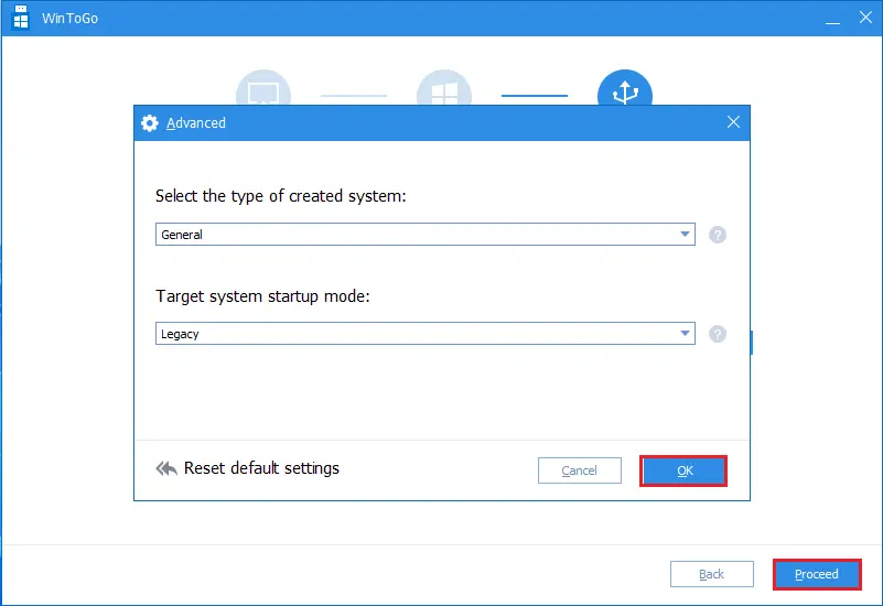 WinToGo advanced settings