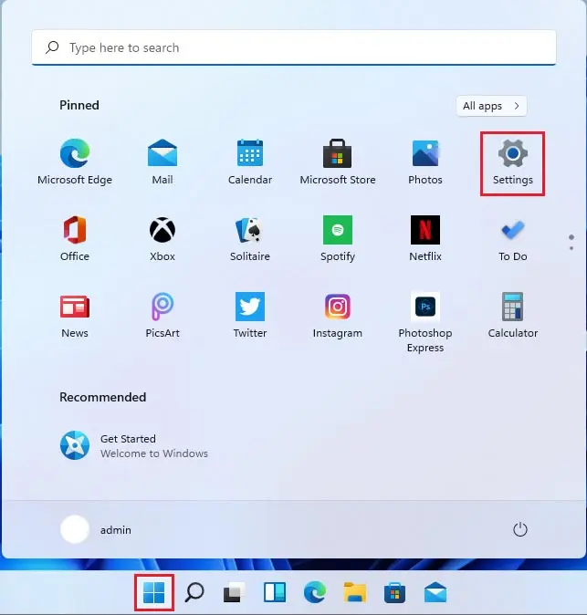 Windows 11 start menu