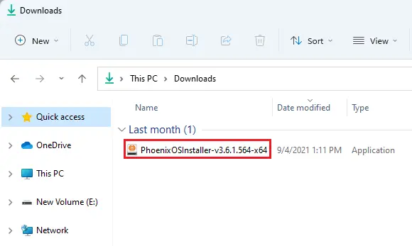 Windows Explorer PhoenixOSInstaller exe