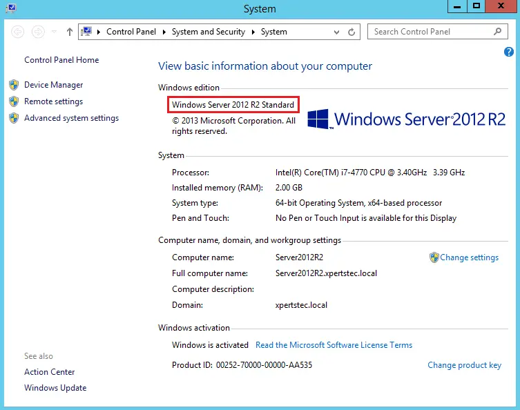 Windows Server 2012 properties