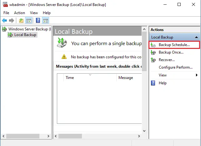 Windows Server Backup local