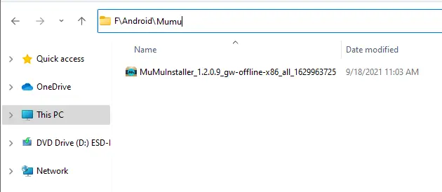 Windows explorer MuMu setup